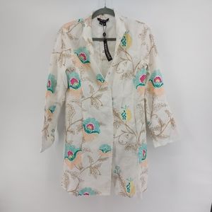 PaperWhite White Linen Embroidered Long Blazer Size 6